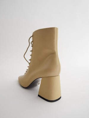 Laced Leather High-heel Ankle Boots Trf