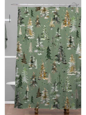 Ninola Design Watercolor Pine Spruces Christmas Shower Curtain - Deny Designs