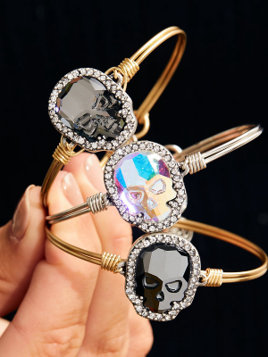 Crystal Pave Skull Bangle Bracelet In Silver Night