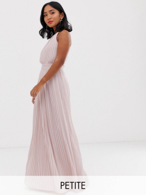 Tfnc Petite Bridesmaid Exclusive High Neck Pleated Maxi Dress In Taupe