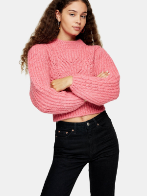 Pink Mixed Sleeve Knitted Sweater