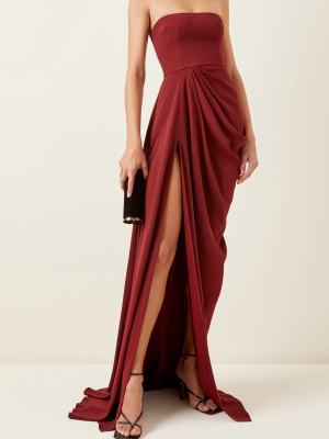 Exclusive Draped Crepe Strapless Gown