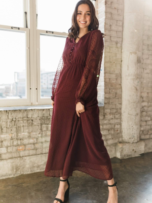 Burgundy Dotted Maxi Dress