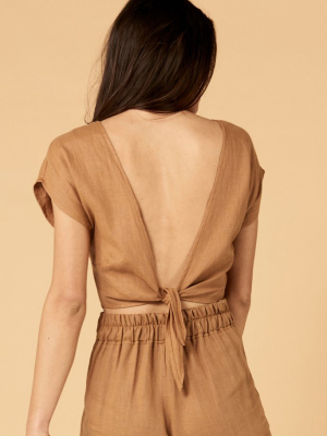 Valentina Top In Brown Linen