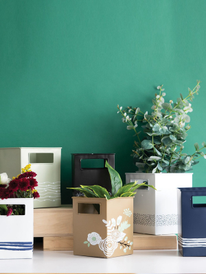 Set Of 2 Navy Patterned Metal Storage Bins - Foreside Home & Garden