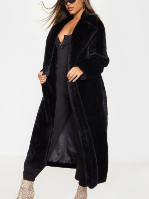 Black Belted Faux Fur Coat