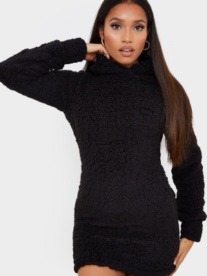 Petite Black Borg Hooded Sweater Dress