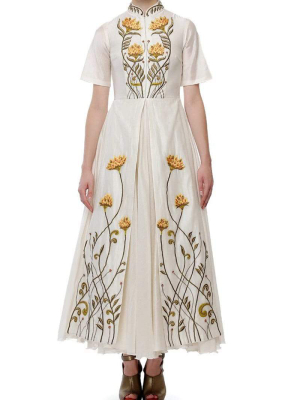 Mandarin Collar Embroidered Dress