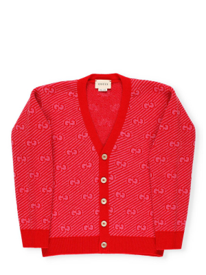 Gucci Kids Gg Monogram V-neck Cardigan