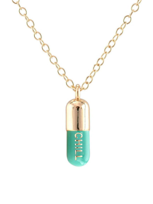 Kris Nations Chill Pill Enamel Necklace In Turquoise/gold