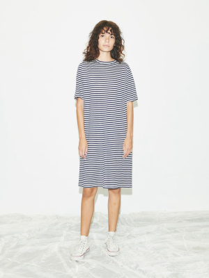 Linen Tee Dress Navy Stripe