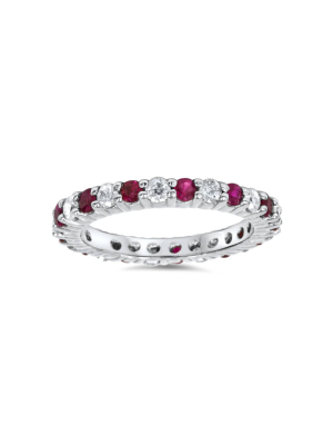 Pompeii3 1 1/2ct Ruby & Diamond Eternity Ring 14k White Gold