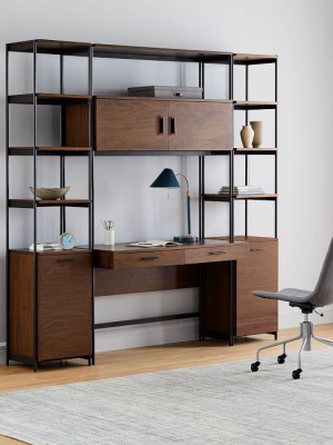 Foundry Narrow Bookcase & Desk Set - Dark Walnut