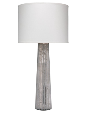 Striped Silver Pillar Table Lamp With Large Drum Shade