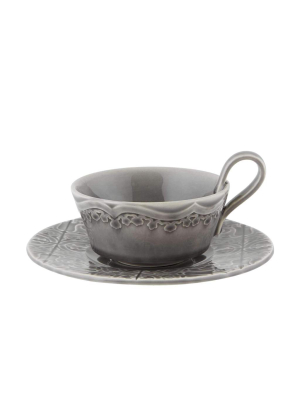 Bordallo Pinheiro Rua Nova Gray Tea Cup & Saucer