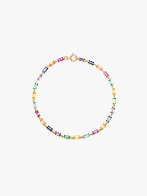 Multi Colored Baguette Link Bracelet