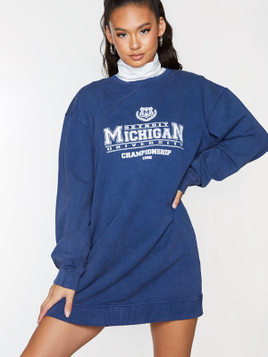 Navy Michigan Slogan Oversized Sweater Dress