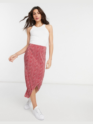 Asos Design Plisse Wrap Midi Skirt In Polka Dot