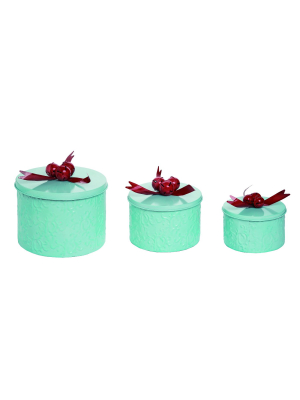 Transpac Metal 9 In. White Christmas Nostalgic Bell Containers Set Of 3