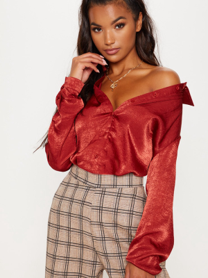 Rust Oversized Satin Shirt