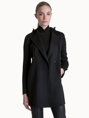 Single Breasted Double Face Wool Coat With Detachable Hood