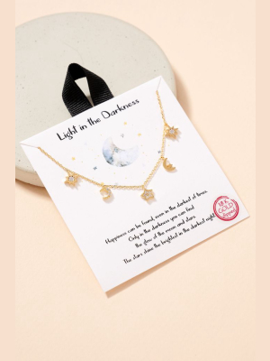 Stars Moon Gold Dip Short Necklace