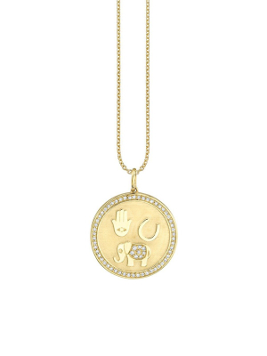 Luck And Protection Coin Necklace With Heavy Tiffany Chain In Yellow Gold