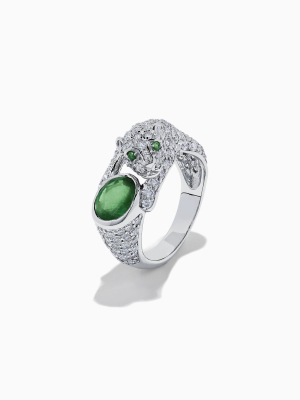 Effy Signature 14k White Gold Emerald And Diamond Panther Ring, 3.70 Tcw