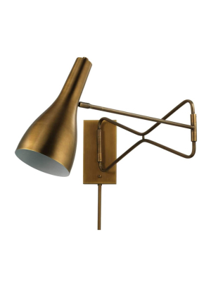 Lenz Swing Arm Wall Sconce In Antique Brass