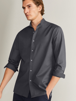 Regular-fit Mao Collar Cotton Shirt