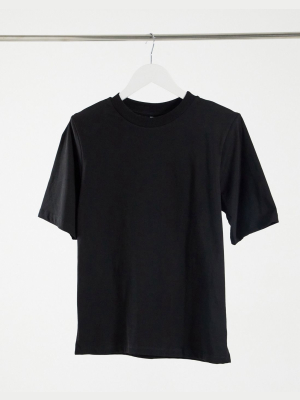 Asos Design T-shirt With Padded Shoulders In Black