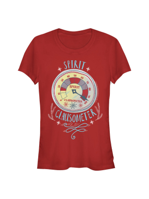 Junior's Elf Christmas Spirit Clausometer T-shirt