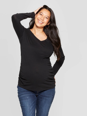 Maternity Long Sleeve V-neck Side Shirred T-shirt - Isabel Maternity By Ingrid & Isabel™