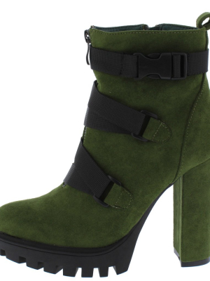 Vine Olive Cross Clip Strap Lug Sole Ankle Boot