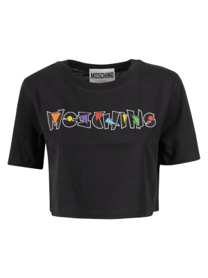 Moschino Logo Embroidered Cropped T-shirt