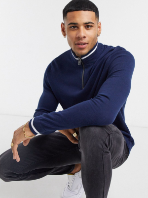 Only & Sons Quarter-zip Sweater In Dark Navy