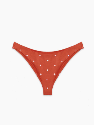 Crossed High Cut Bikini Bottom - Red Clay Cross Print