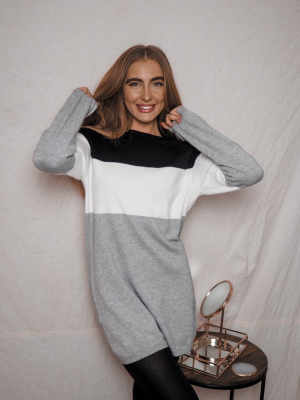 Jolie Black Colour Block Long Sleeve Knitted Jumper Dress