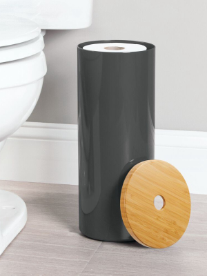 Mdesign Free Standing Toilet Paper Holder, Bamboo Lid