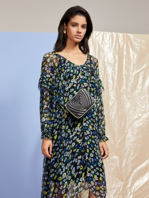 Printed Chiffon Volant Dress