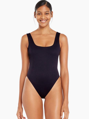 Reese Scoop Back One Piece Full Cut - Black Ecotex