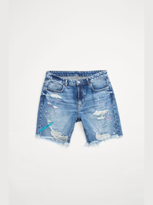 Ripped Paint Splatter Denim Shorts