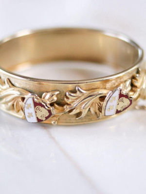 Vintage Heraldic Gold Hinged Bangle Bracelet