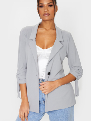 Grey Ruched Sleeve Blazer