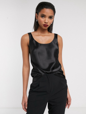 Asos Design Scoop Neck Cami In Satin In Black