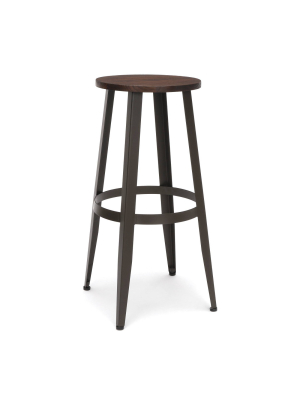 30" Wood Backless Barstool With Steel Foot Ring Walnut - Ofm