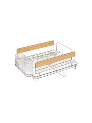 Mdesign Large Dish Drying Rack With Swivel Spout, 3 Pieces - Satin/bamboo/clear