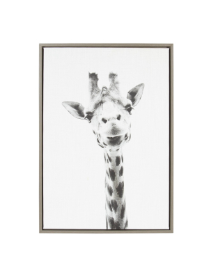 33" X 23" Sylvie Giraffe Animal Print And Portrait By Simon Te Tai Framed Wall Canvas - Kate & Laurel