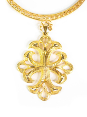 Vintage 1960s Regency Style Gold Pendant Collar Statement Necklace