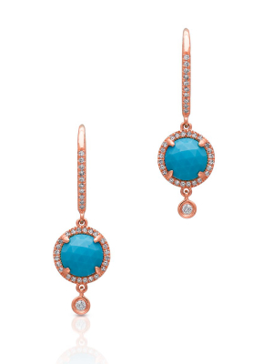 14kt Rose Gold Diamond Turquoise Kennedy Wireback Earrings